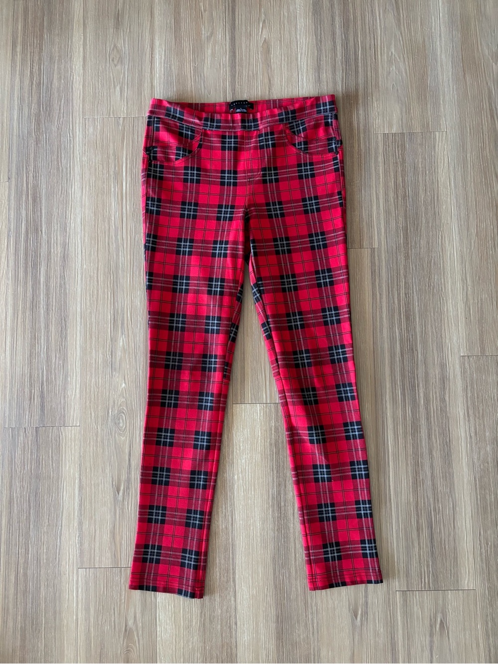 Sanctuary Leggings Red Plaid Pull On Pants Womens L NWOT Preppy Gothic Twee Geek